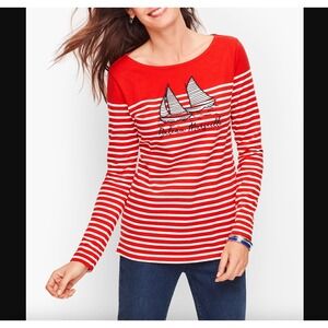Talbots Sz 3XP / 3X Bateau Marseille Striped Red Embroidered Nautical Preppy